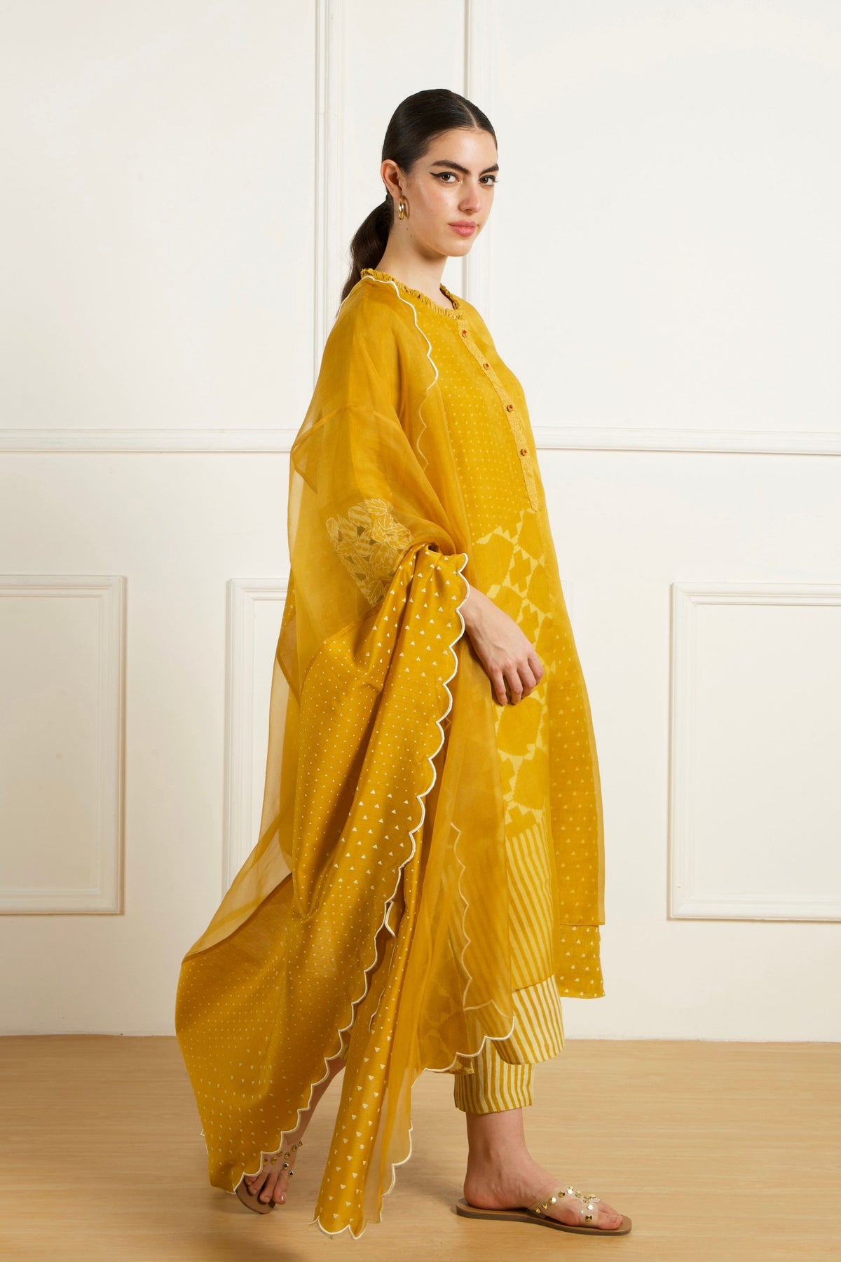 Ochre Discharge Print Kurta Set