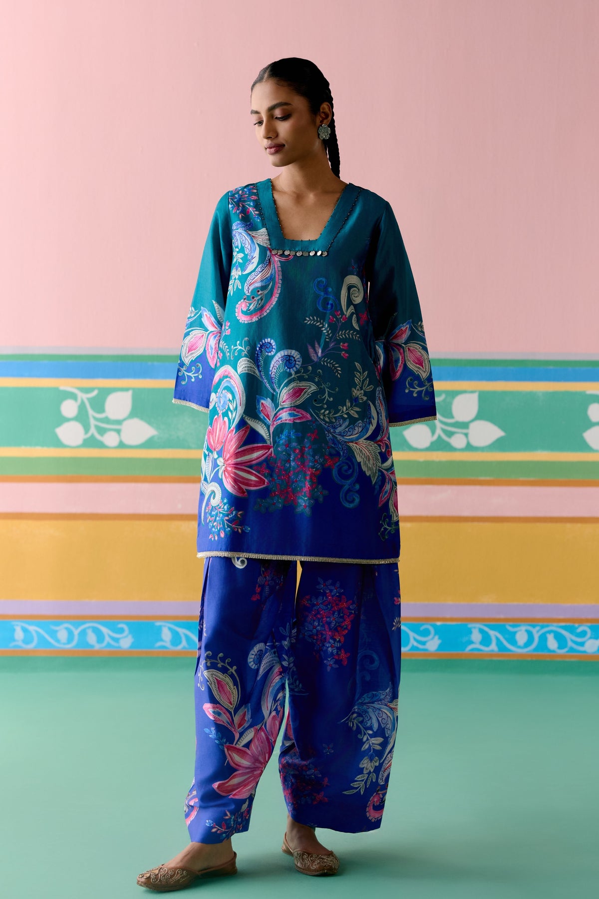 Teal Paisley Kurta Set
