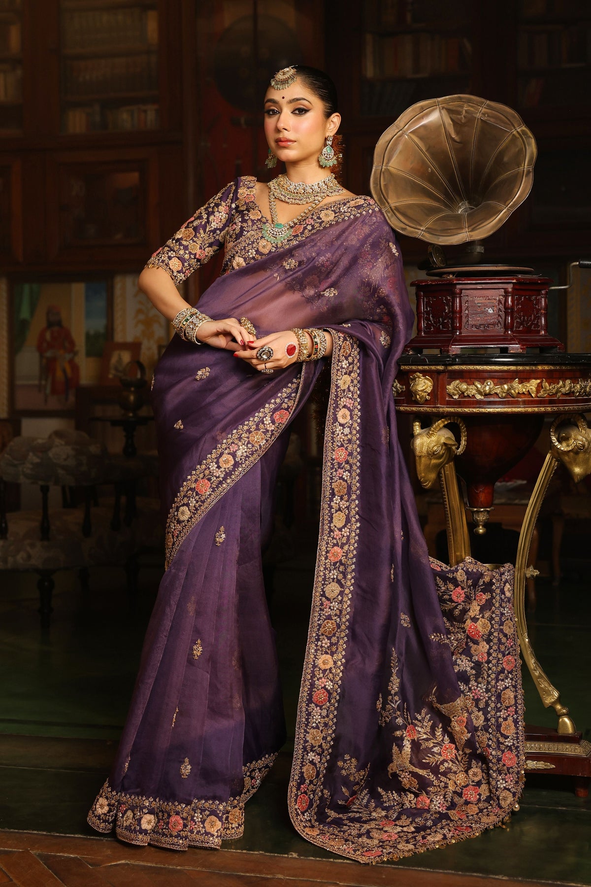 Ahista Purple Mayur Saree Set