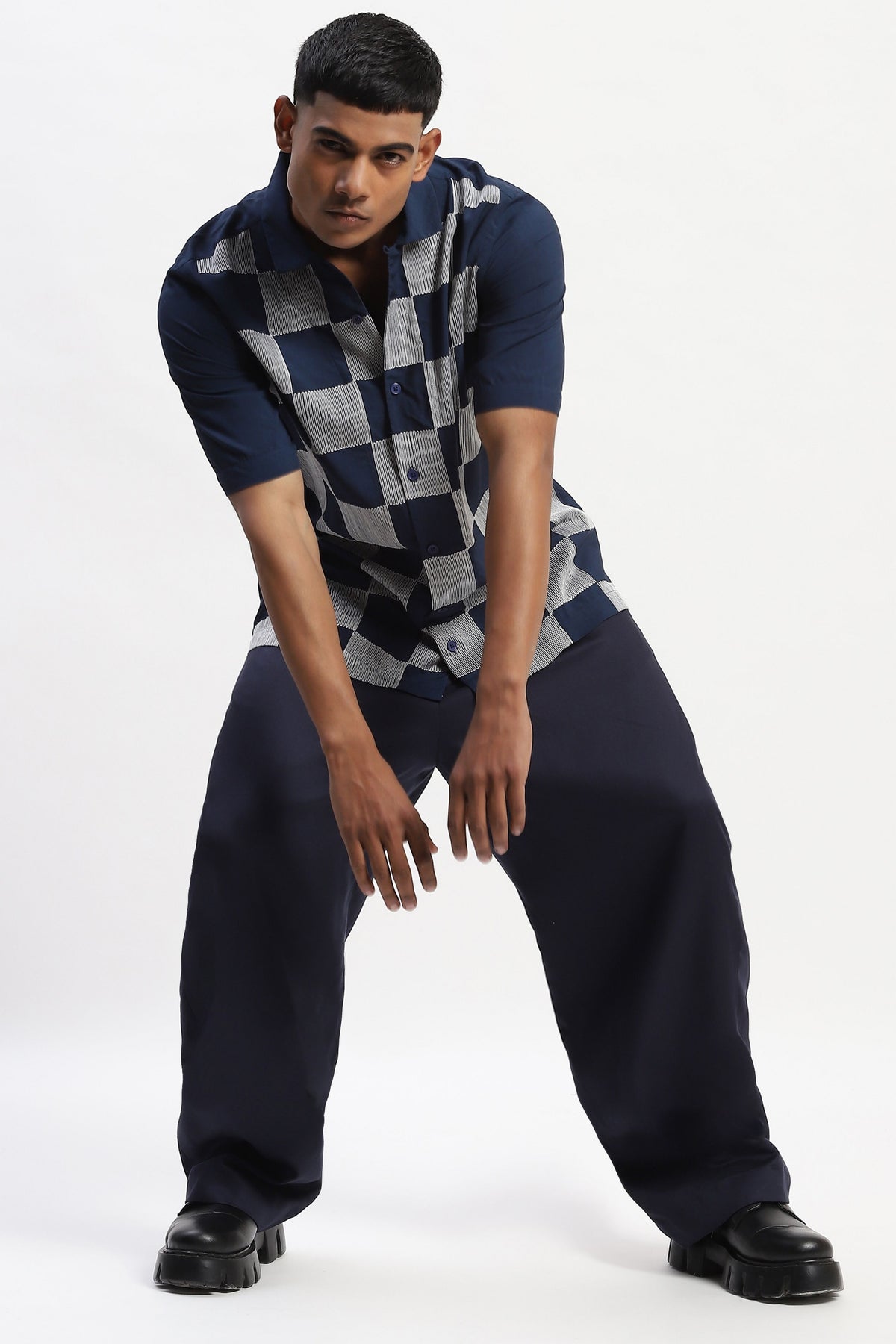 Navy Crewel Embroidered Shirt