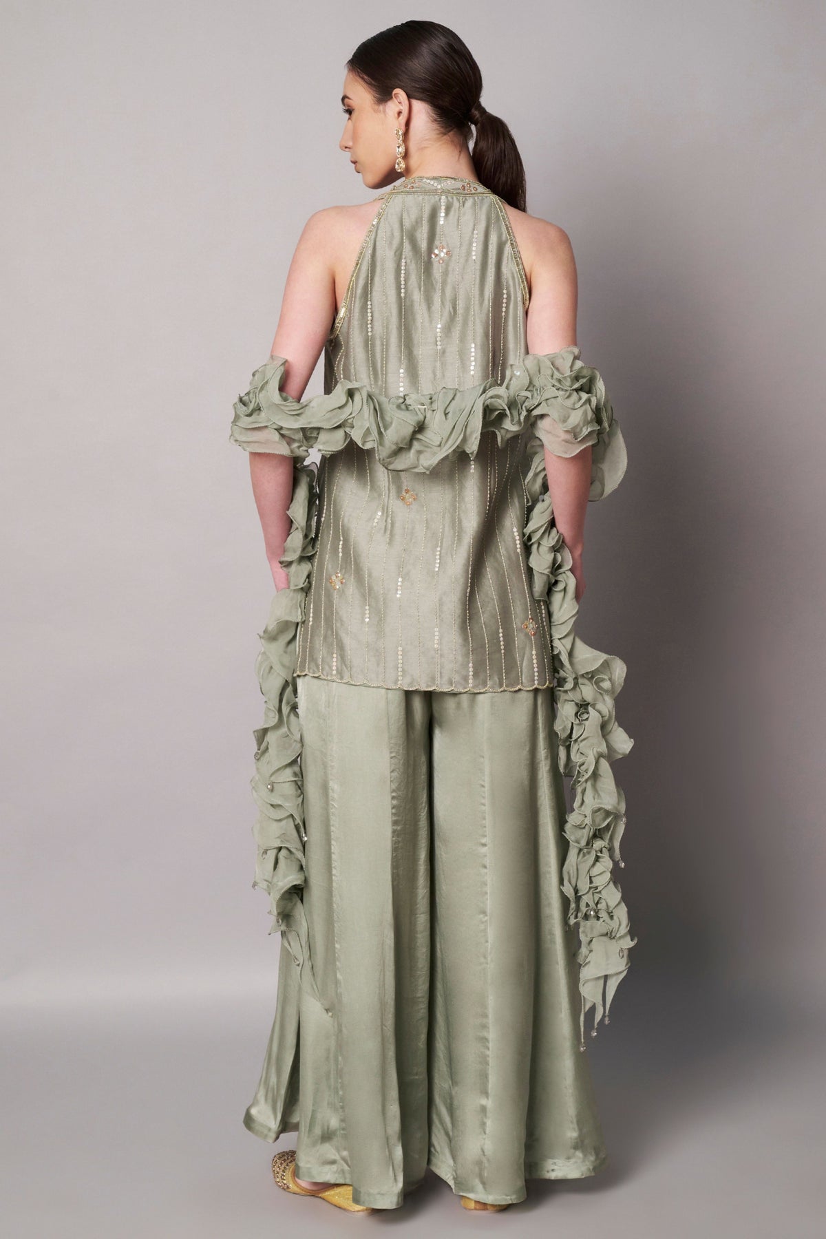 Florale Halter Moss Green Suit Set