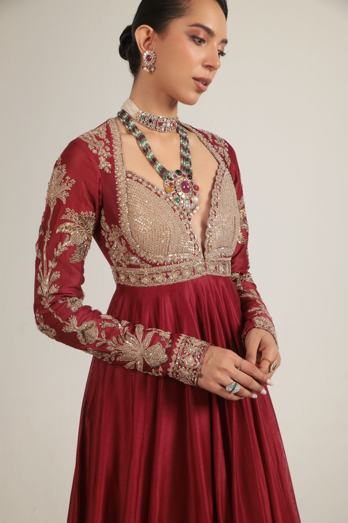 Maroon Heavy Yoke Kalidar Set