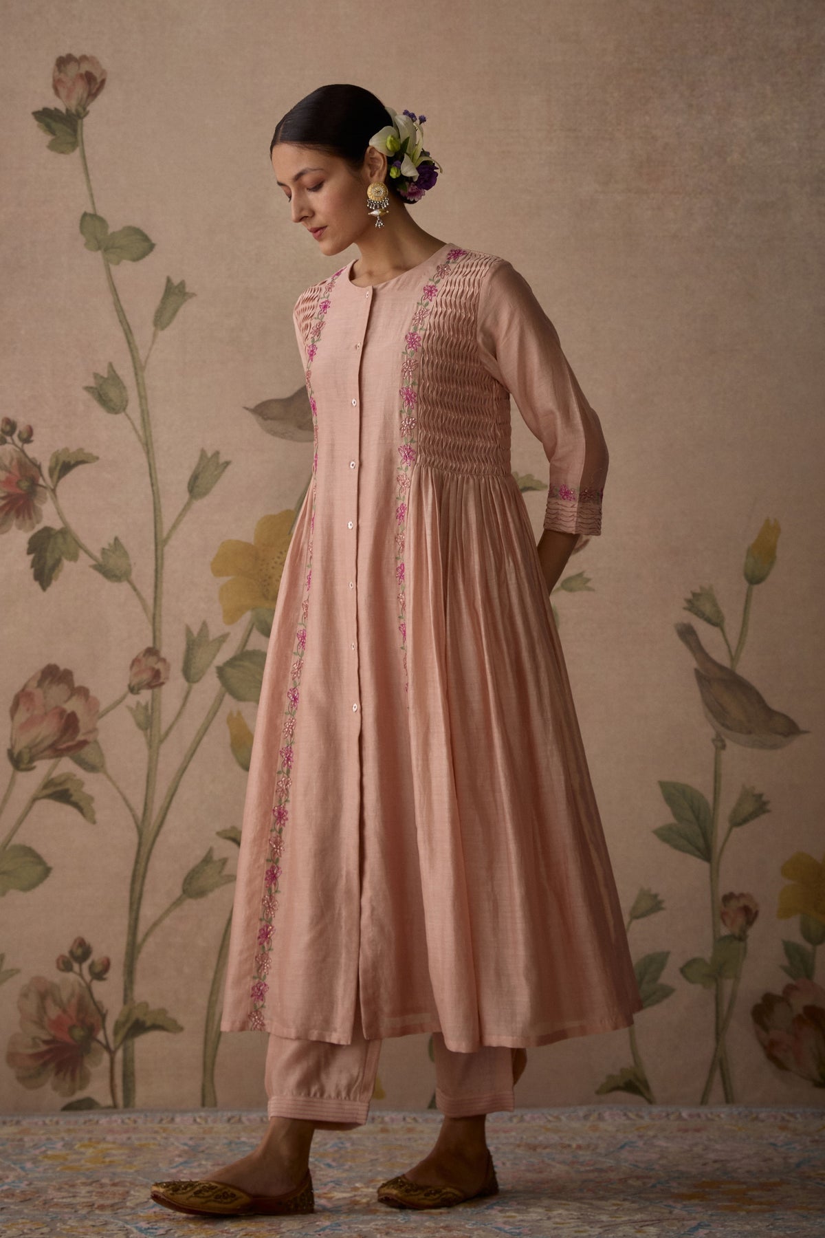 Pink Pintuck Embroidered Kurta Set