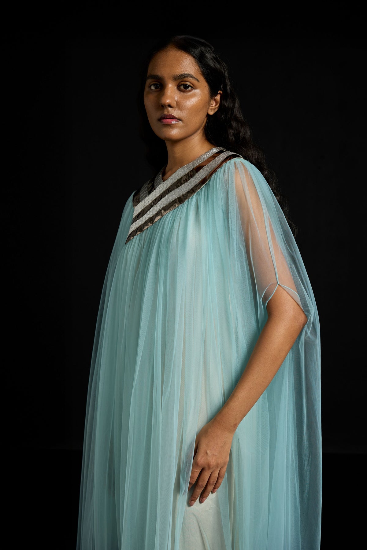 Gradient Tulle Gathered Kaftan