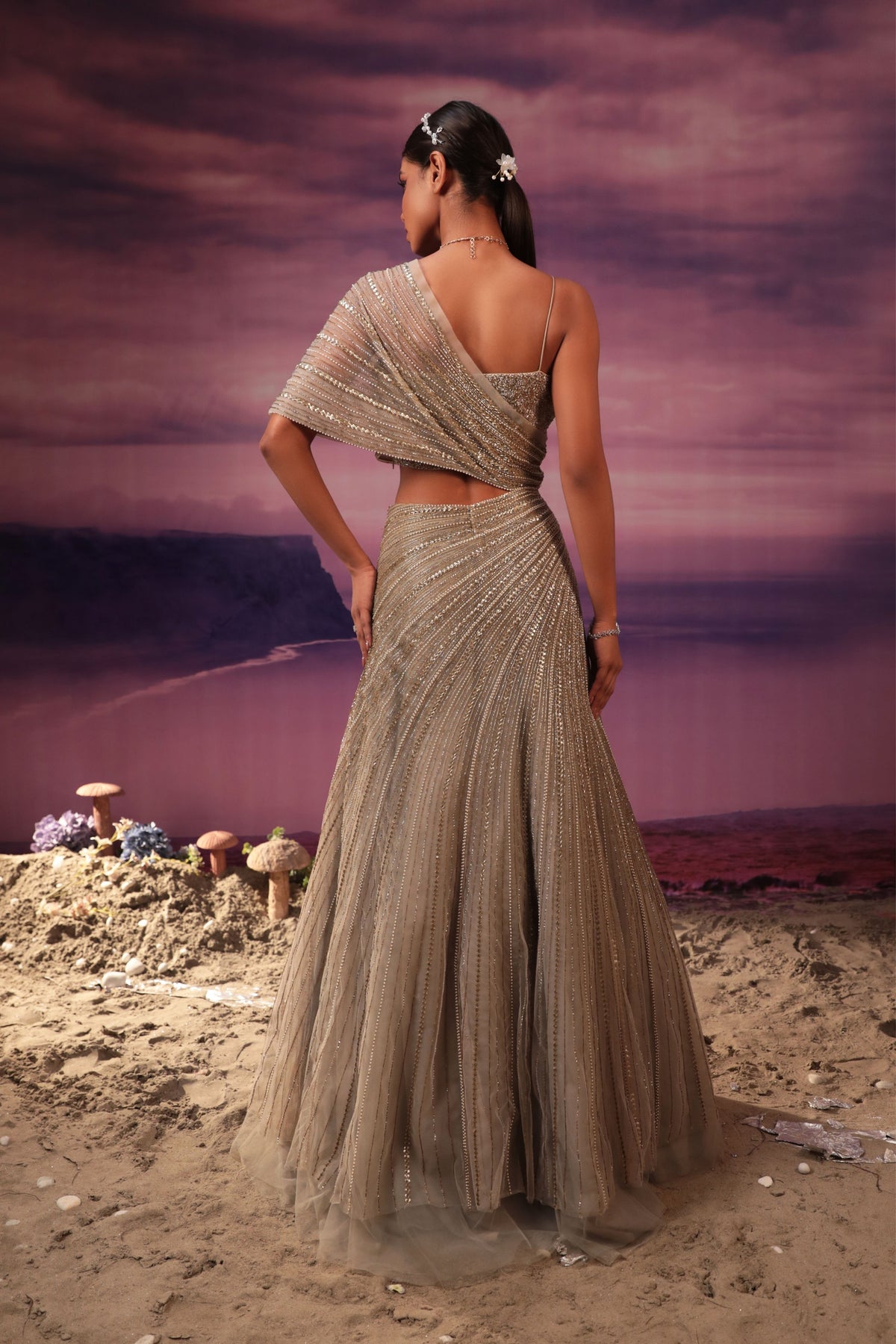 Grey Sequins Embroidered Lehenga Set