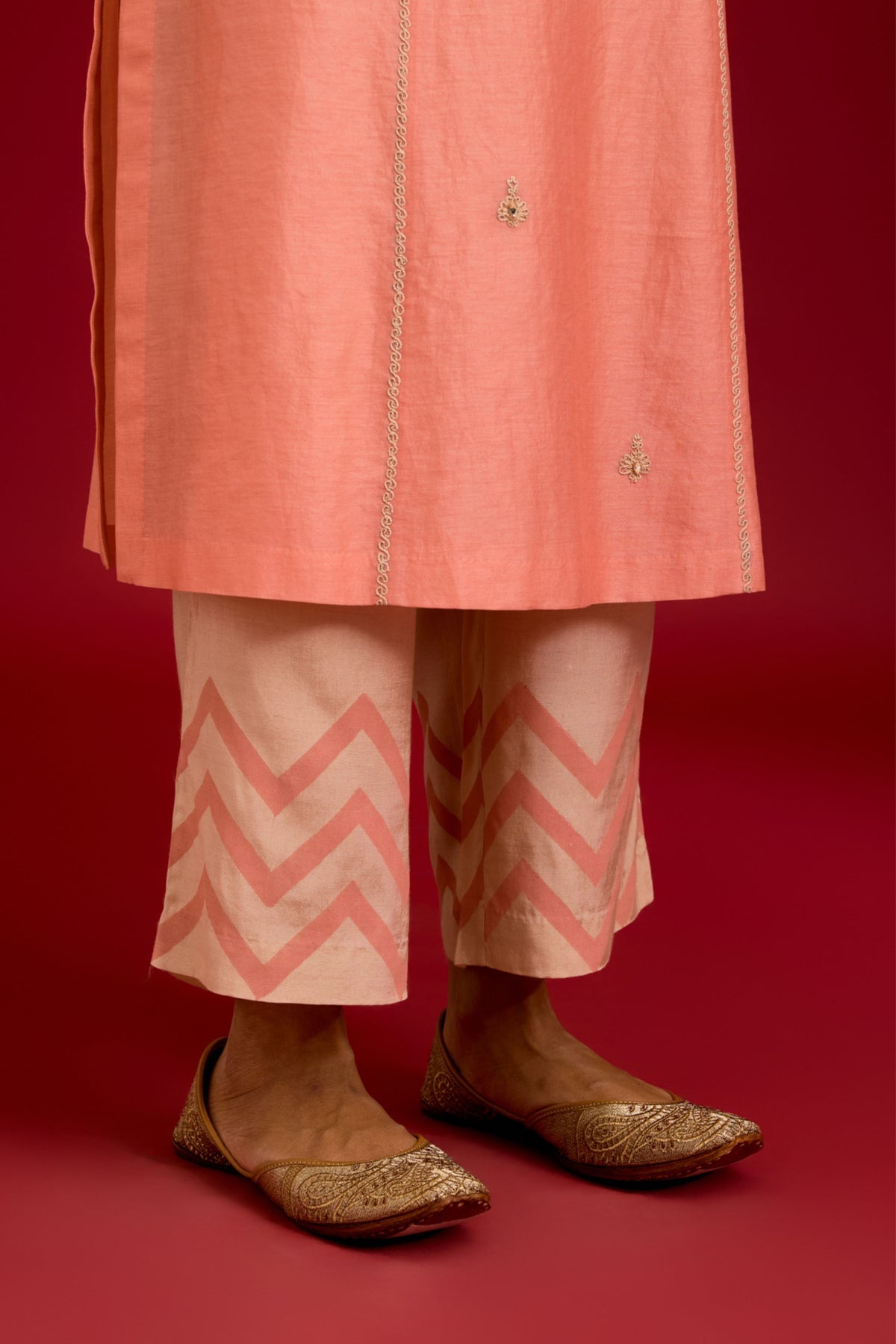 Pink Silk Chanderi Kurta Set