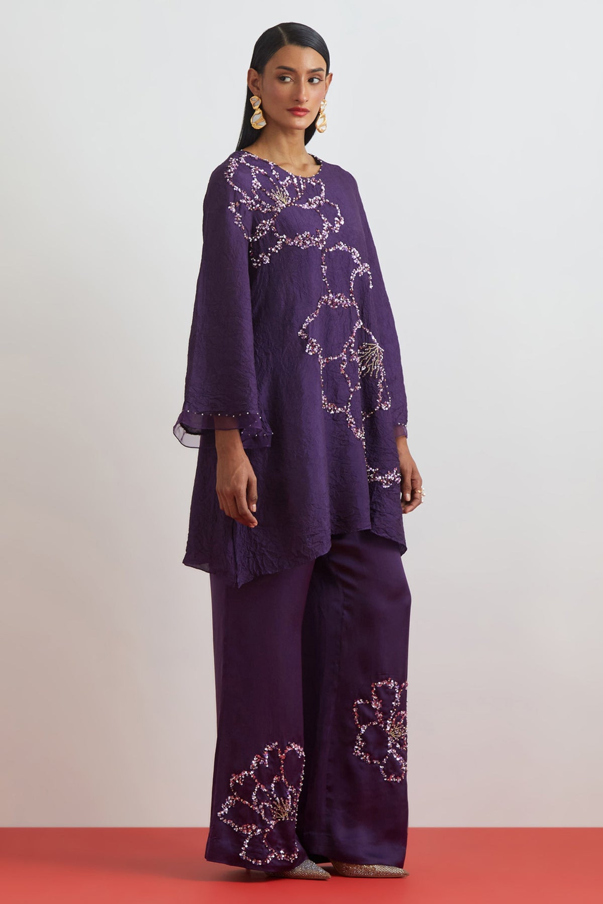 Violet Crushed Tunic Set