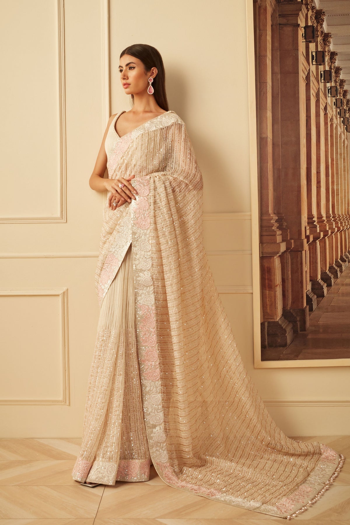 Ivory Ghicha Saree Set