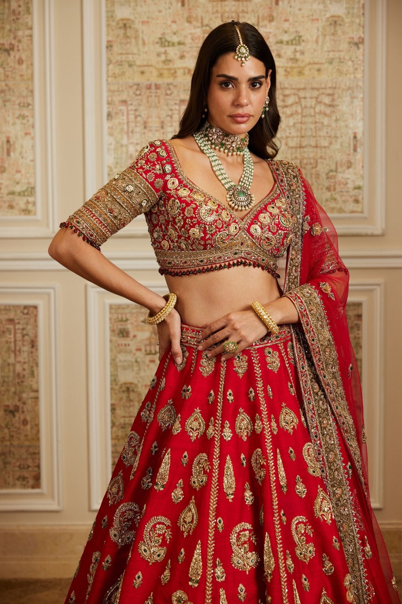 Naima Red Lehenga Set - Roqa - Elahe