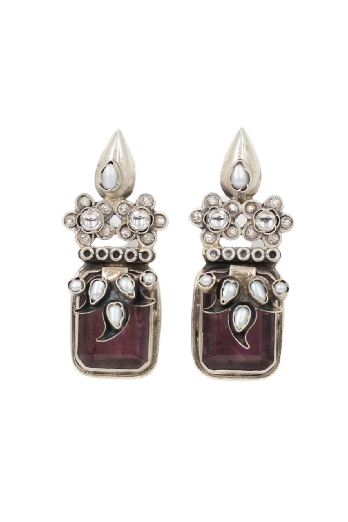 Reddish Pink Silver Earrings