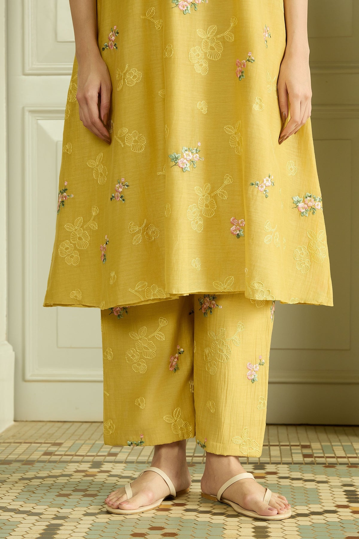 Lemon Thread Embroidered Tunic Set