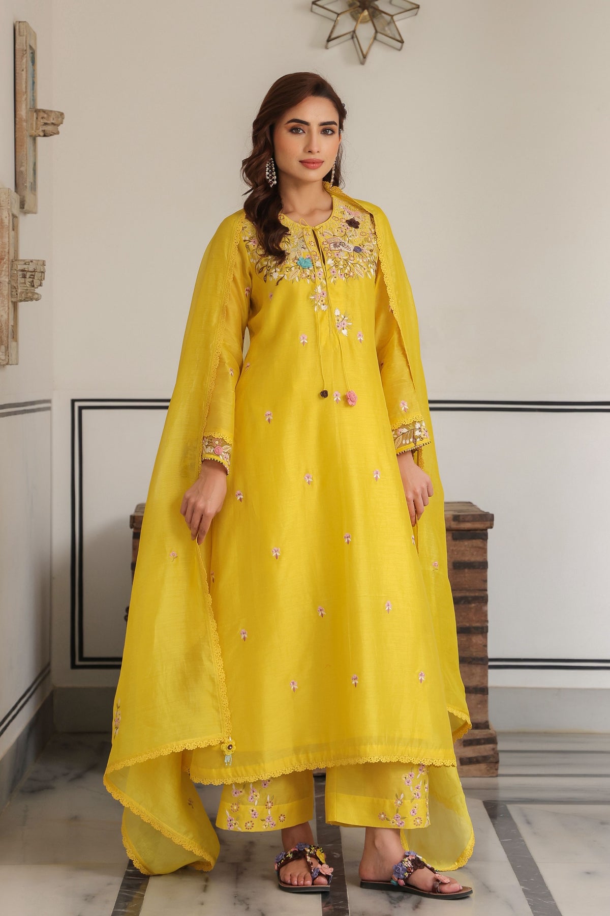 Gulzar Yellow Choker Neck Kurta Set
