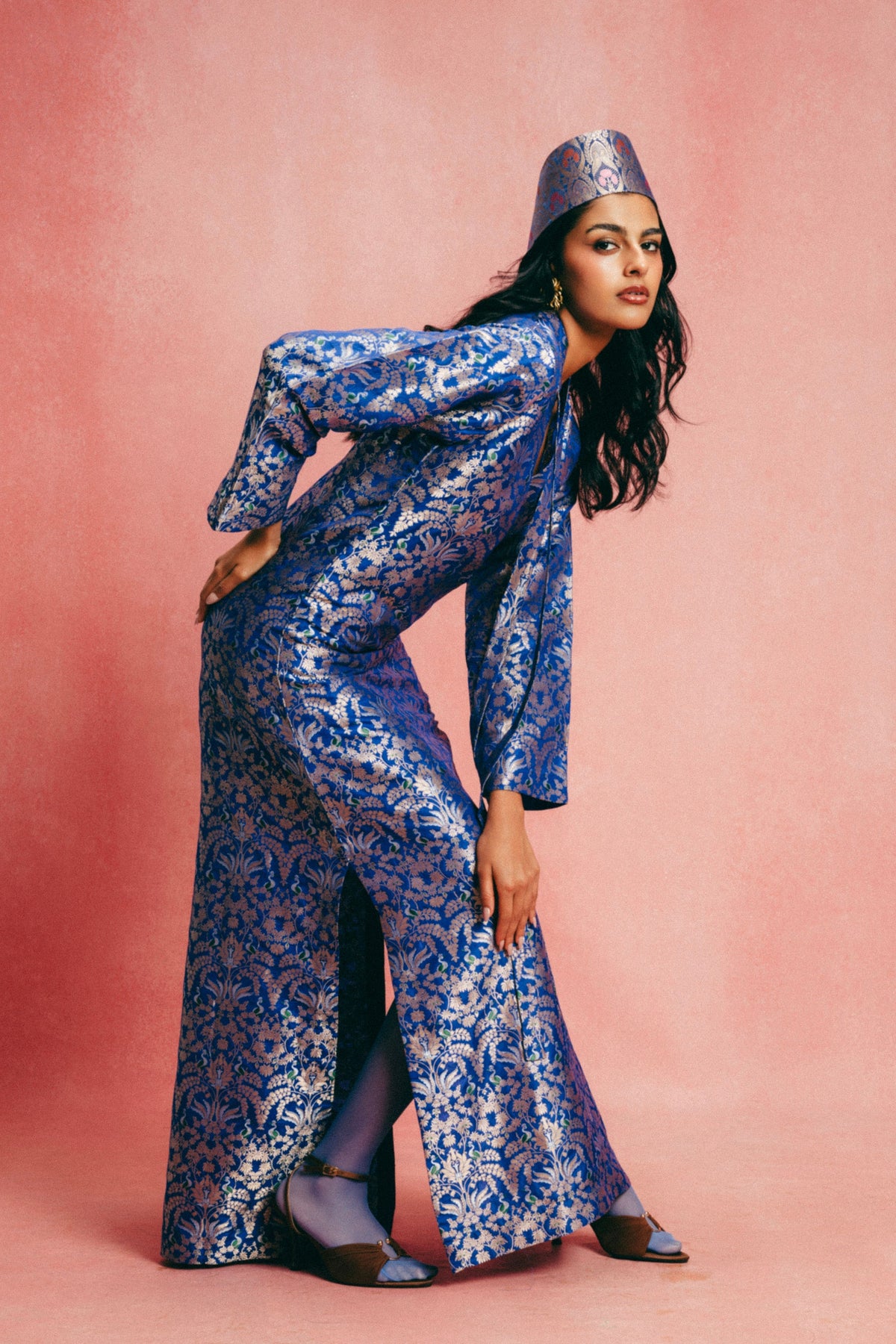 Handwoven Royal Blue Banarasi Kaftan