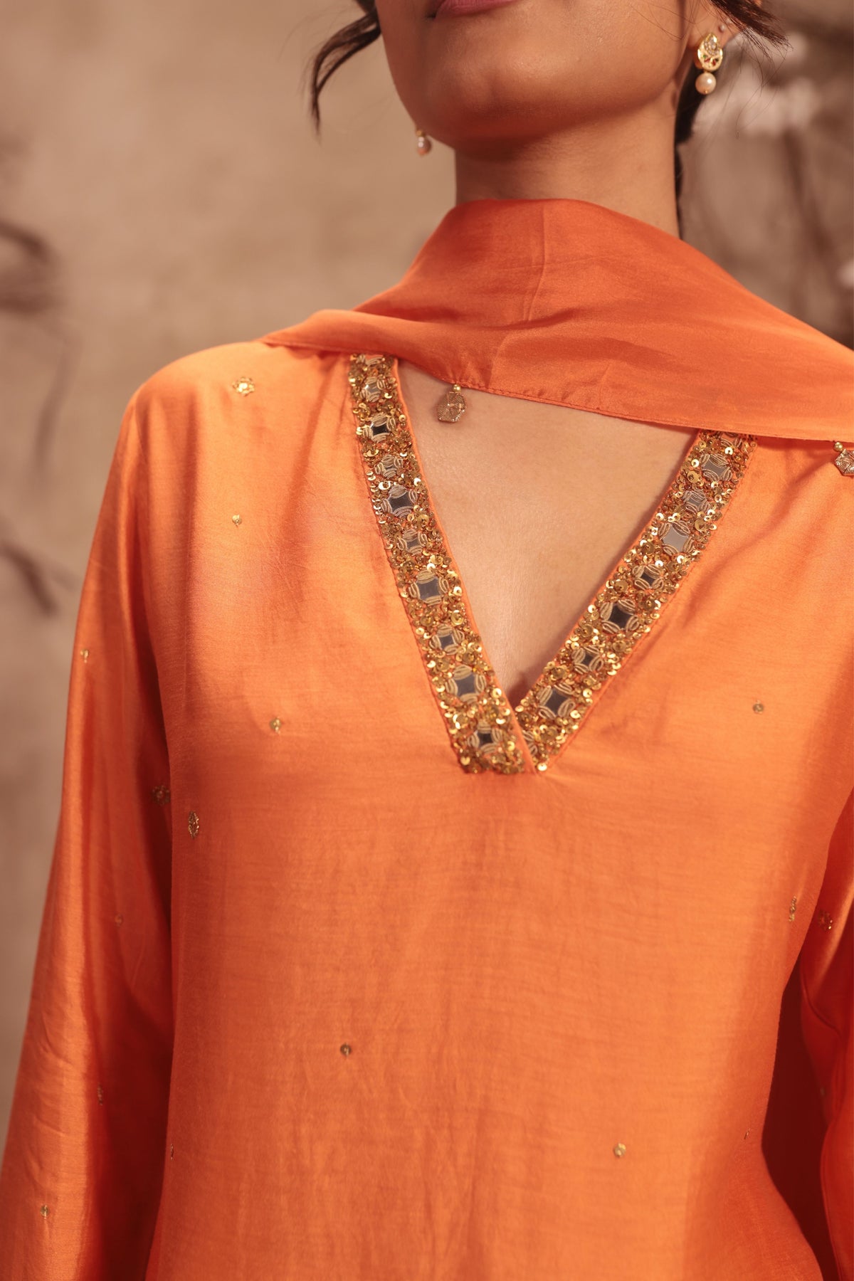 Orange Jaal Kurta Set