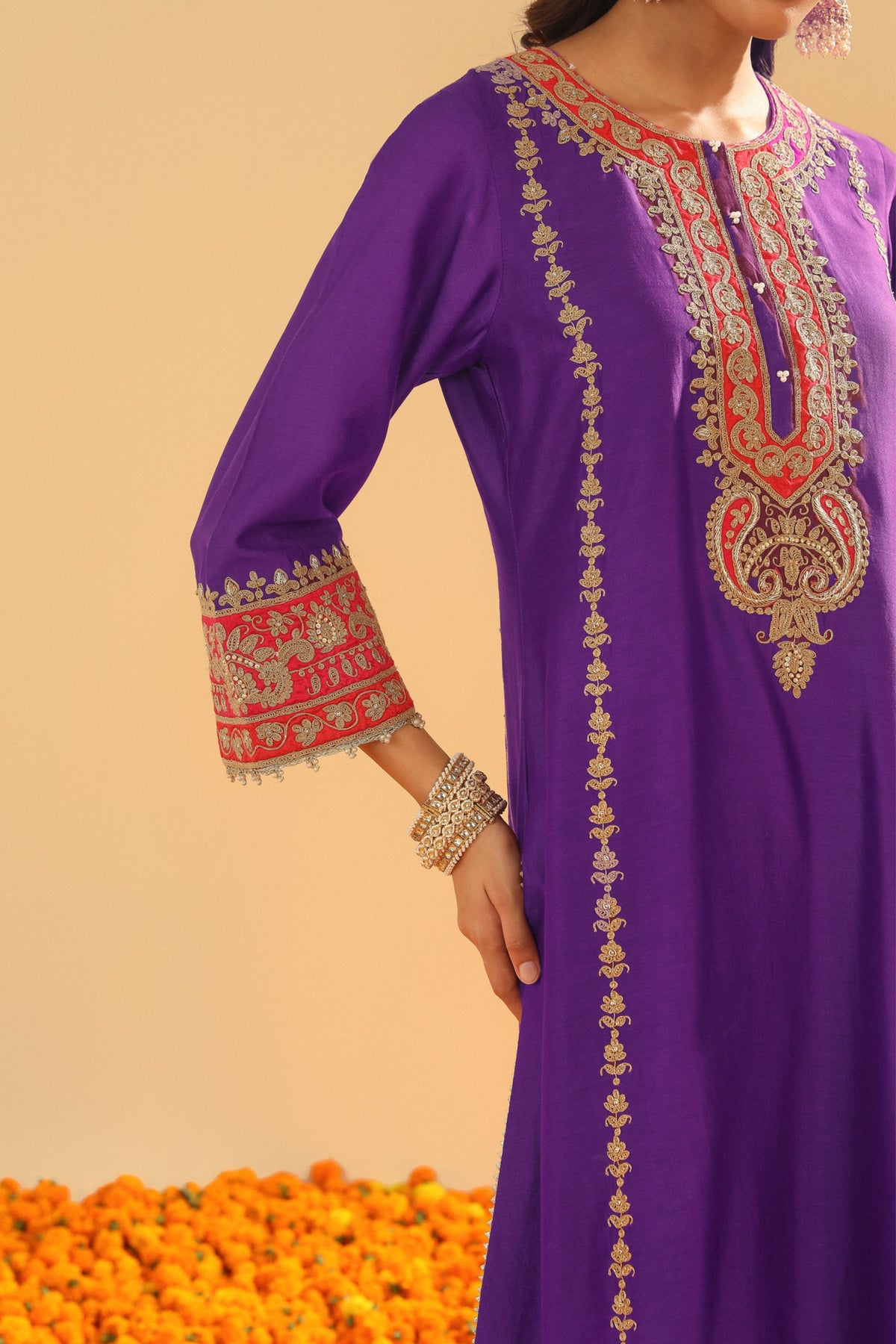 Purple A-line Kurta Set