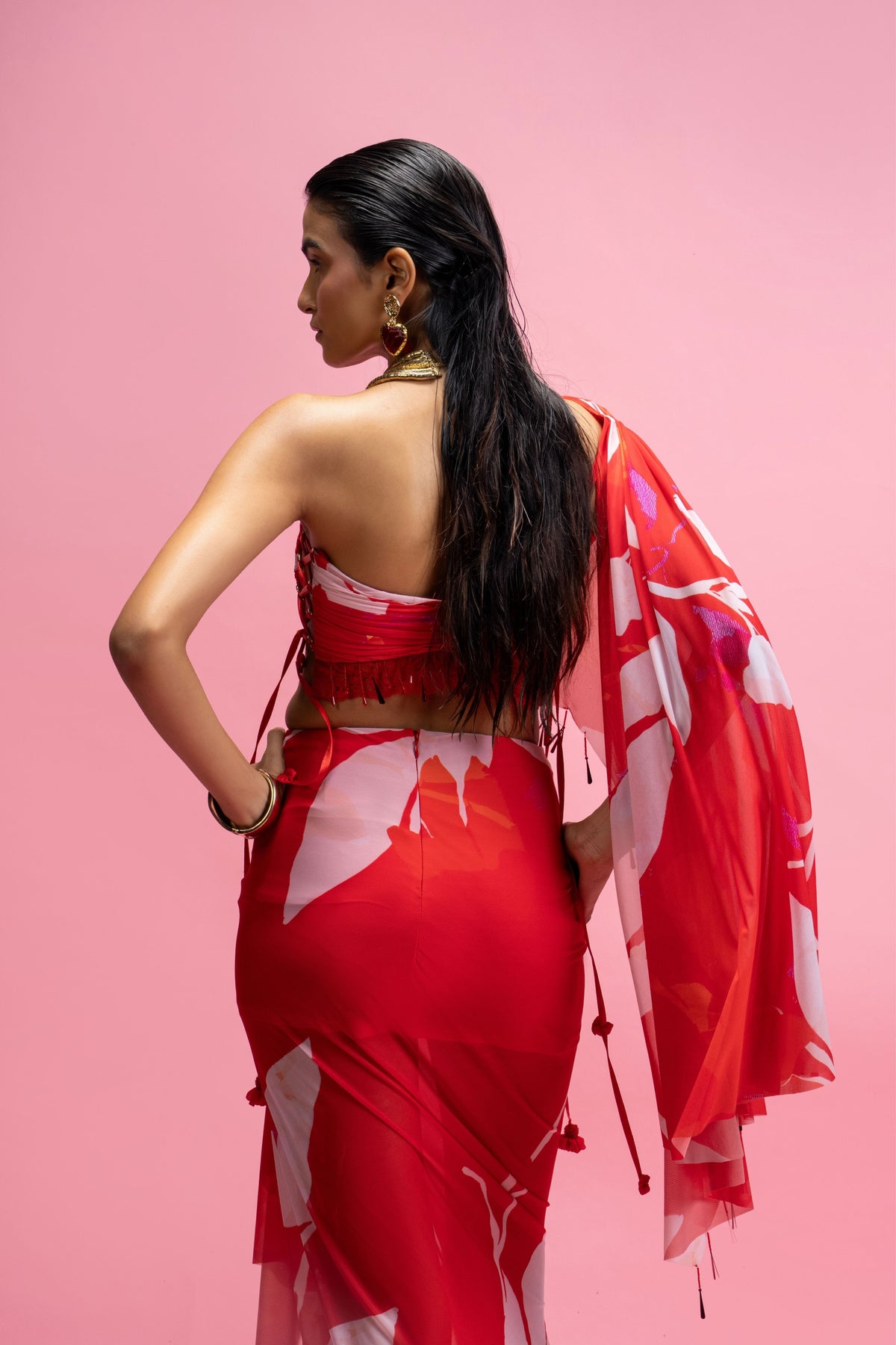 Scarlet Chantilly Draped Skirt Set