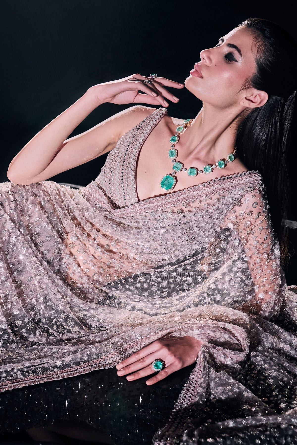 Blush Pink Sequins Dcutdana Saree