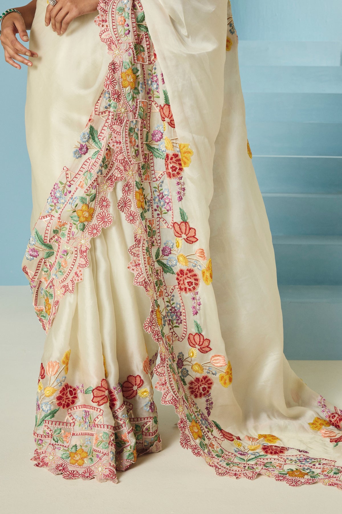 Ivory Cordwork and Beadwork Saree