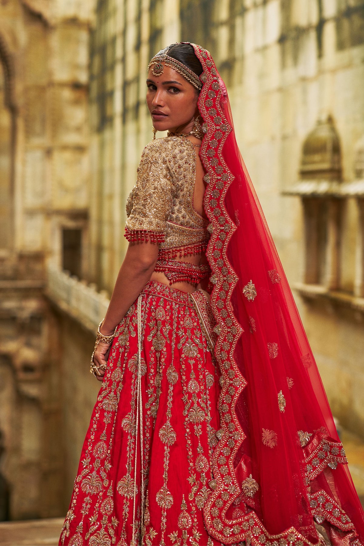 Red Raw Silk Lehenga Set