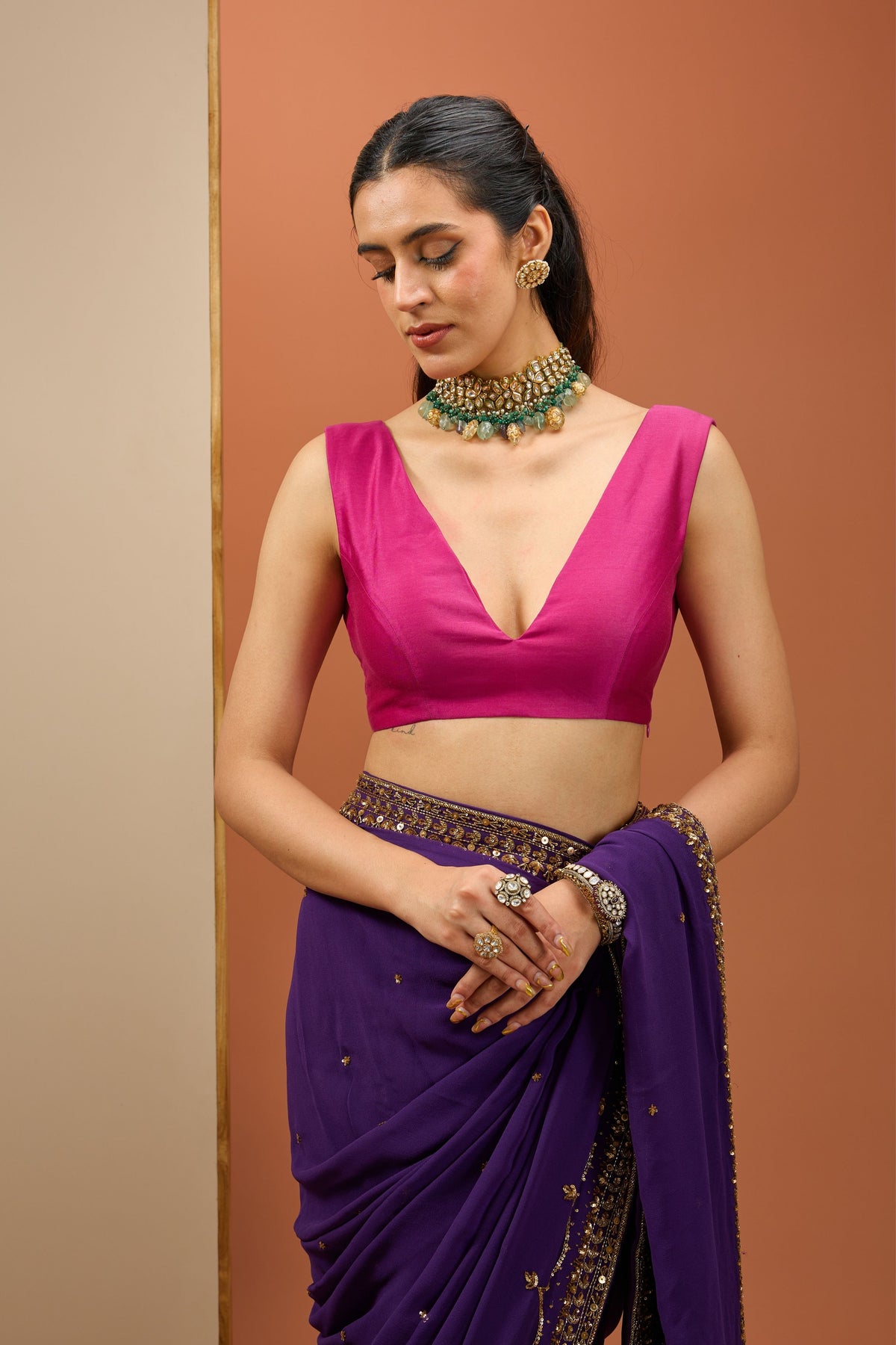 Deep Purple Saree Set