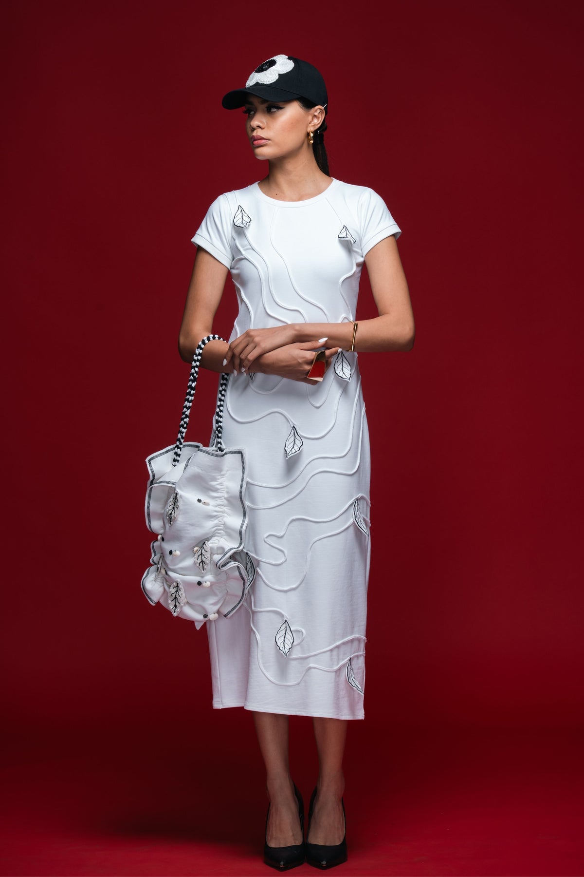 White Stemline Column Dress
