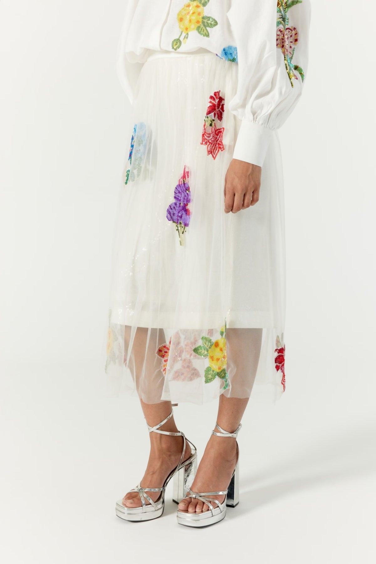 White Botanical Skirt