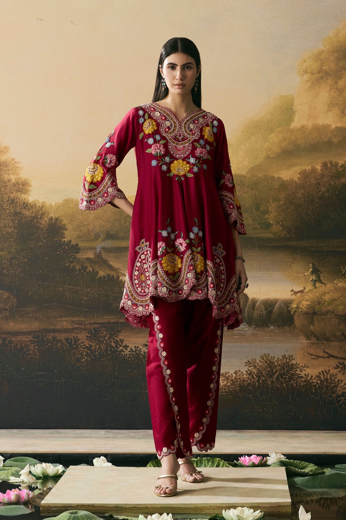 Red Floral Dupatta