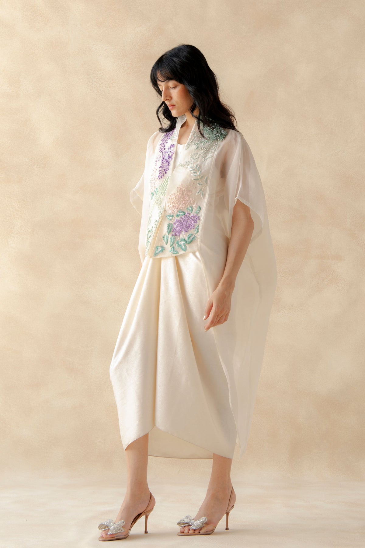 Embroidered Organza Kaftan and Dress