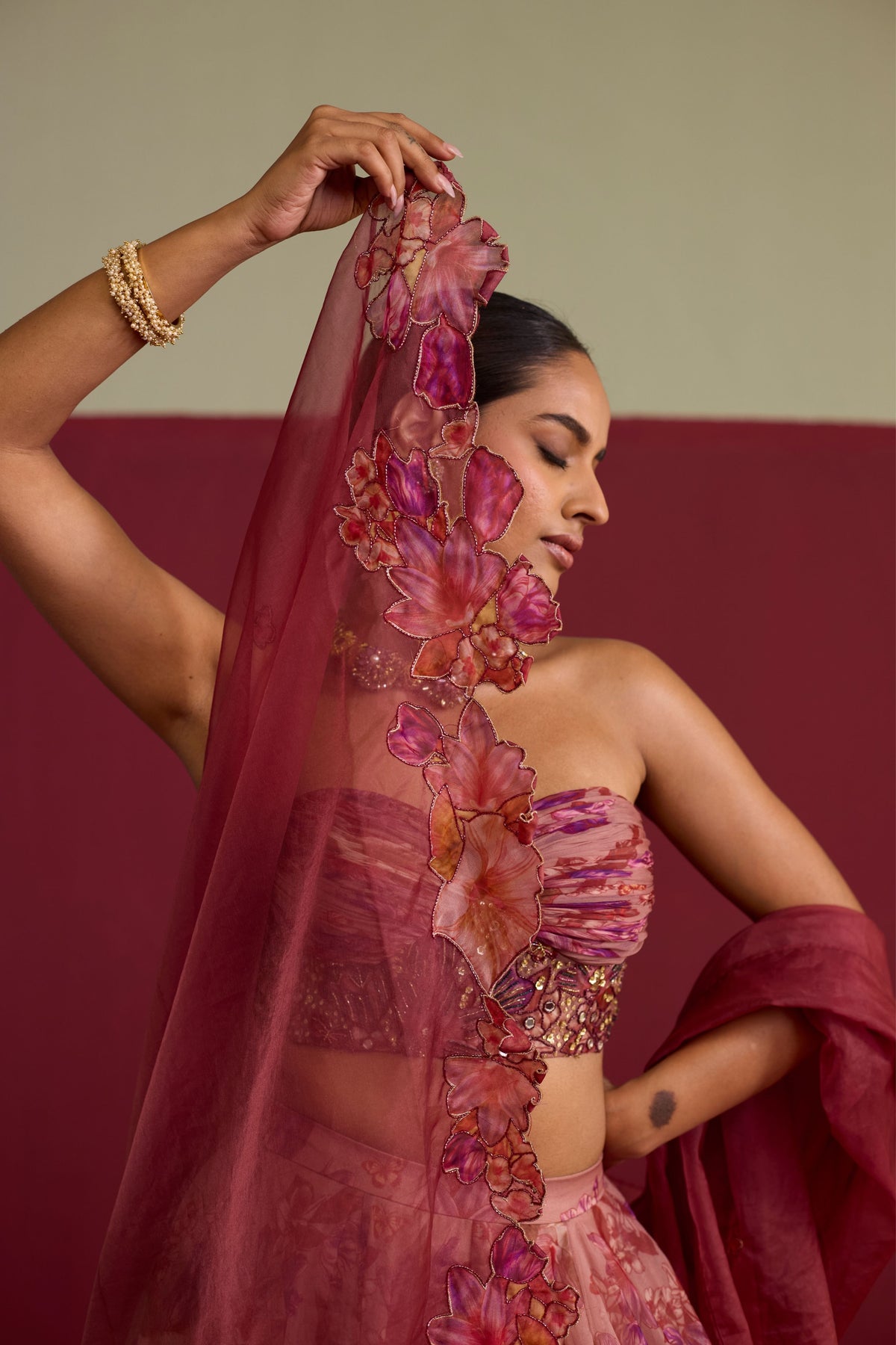 Pink Floral Lehenga Set