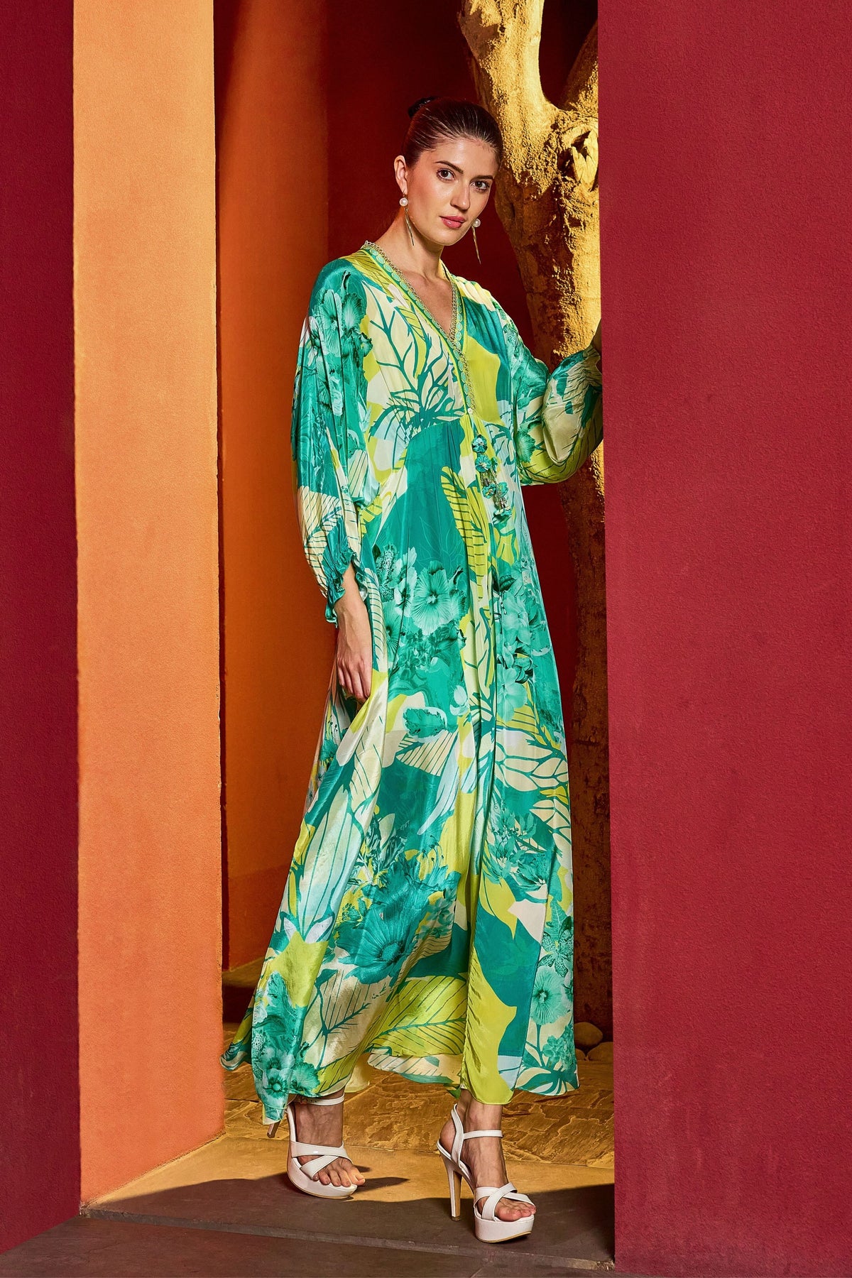 Green Hues Kaftan Dress