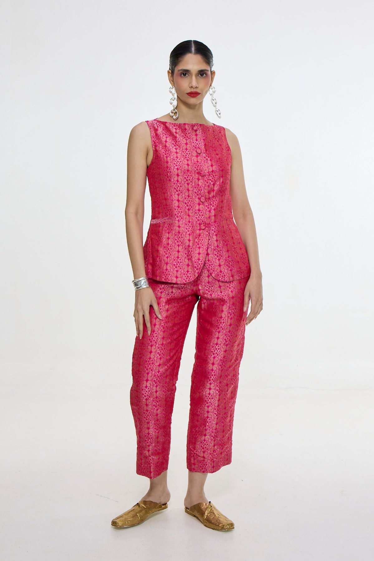 Handwoven Fuchsia Waistcoat Set