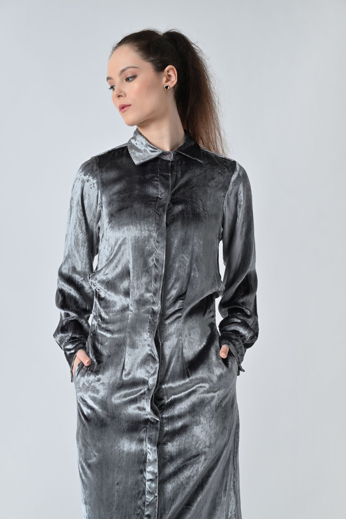 Mercury Grey Sheen Shirt Dress
