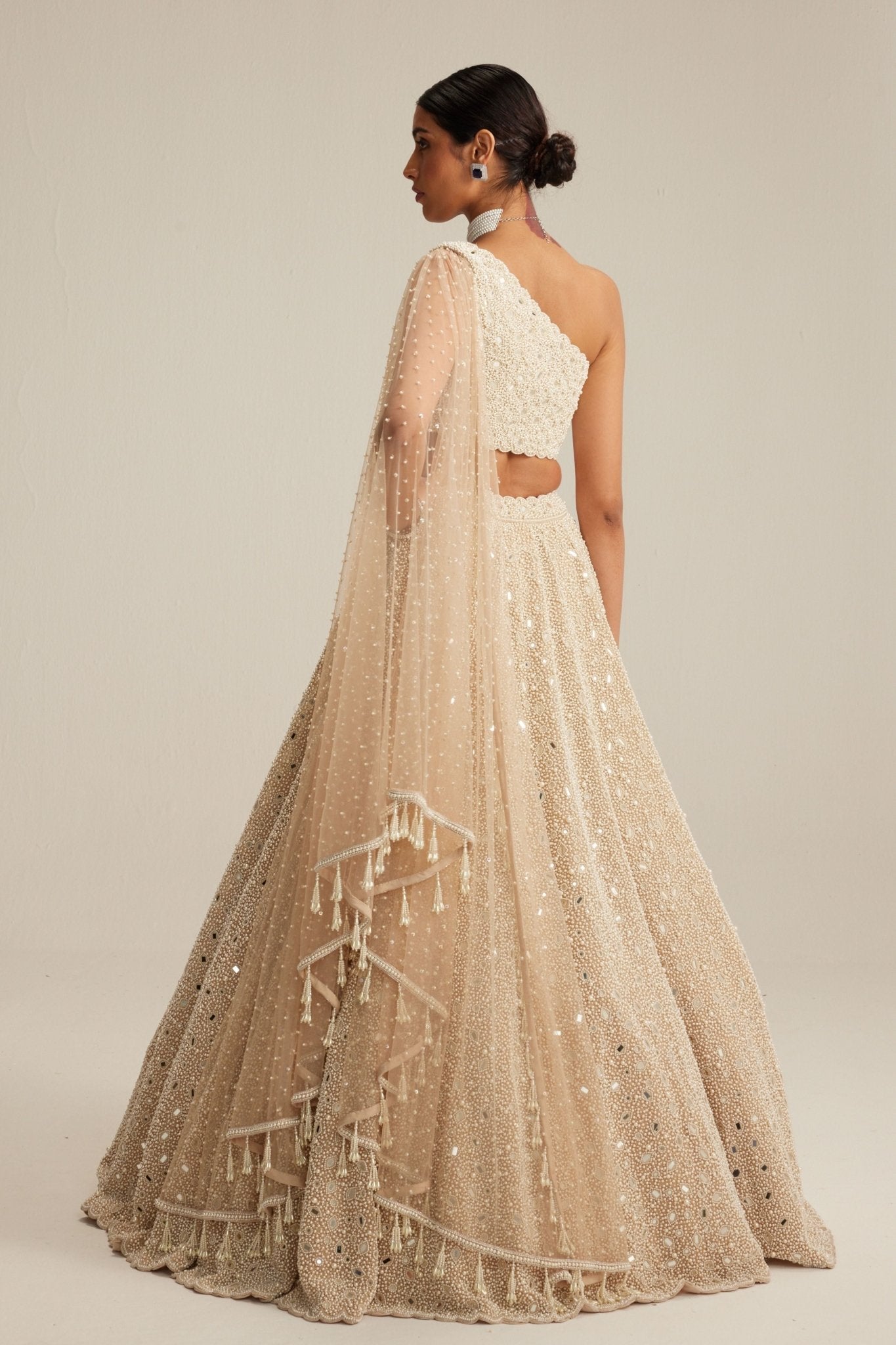 Pearl One Shoulder Lehenga Set - Vvani by Vani Vats - Elahe