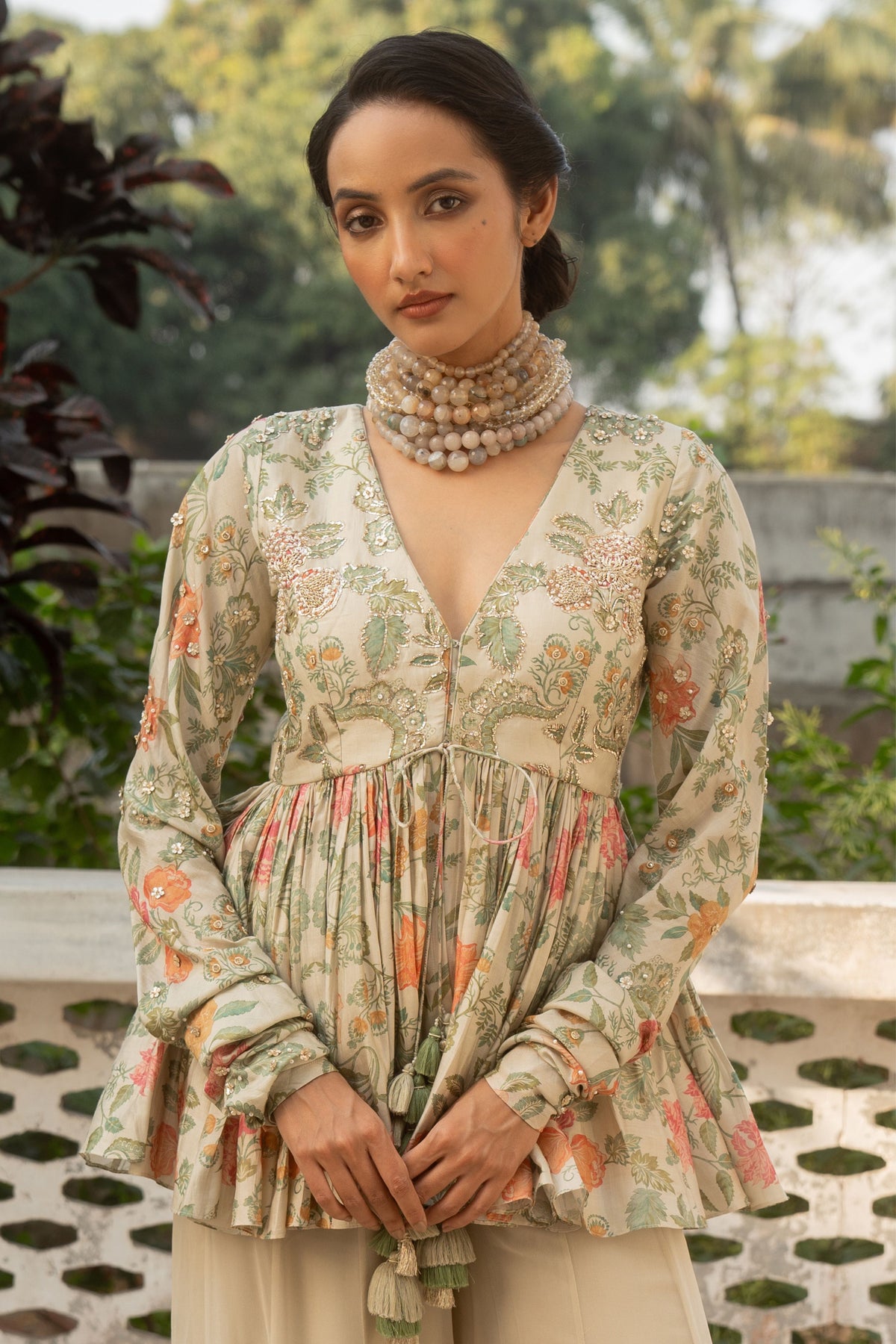 Ivory Embroidered Peplum Set