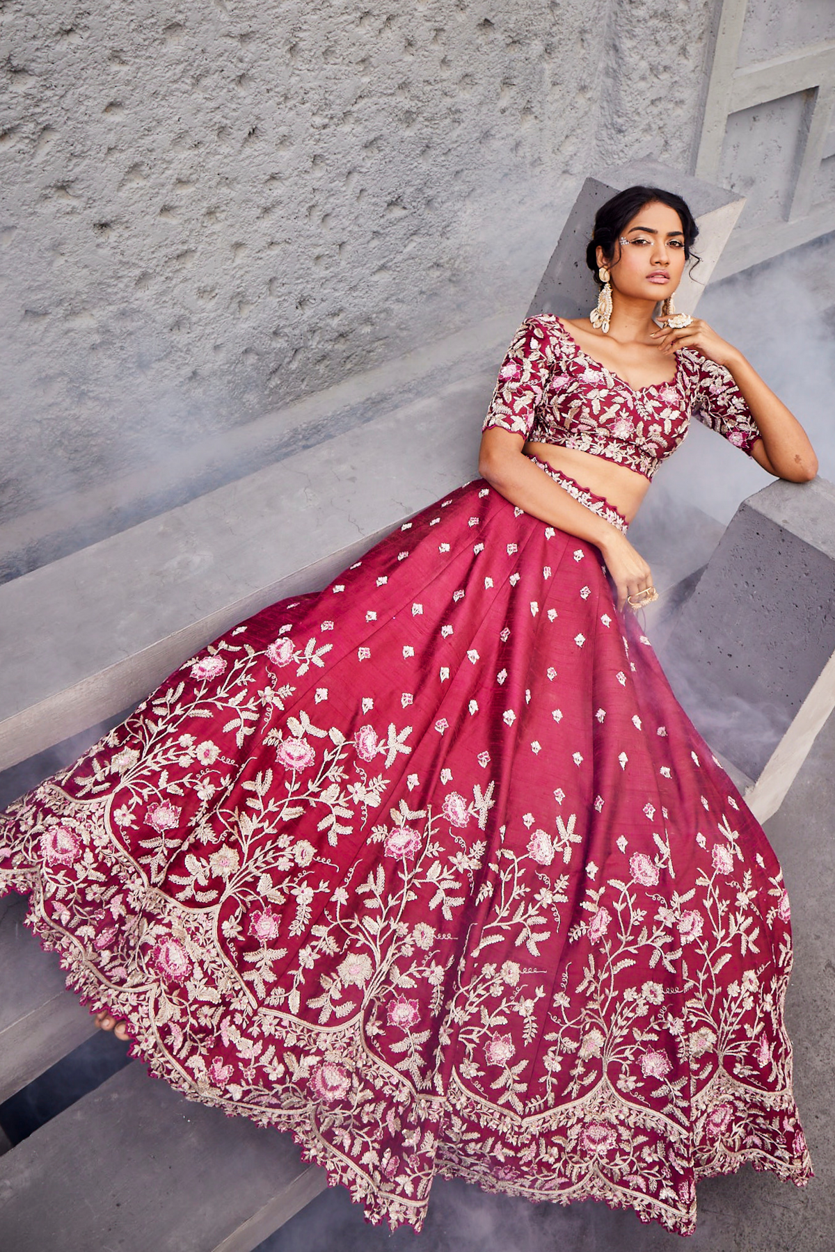 Magenta Cutwork Floral Lehenga