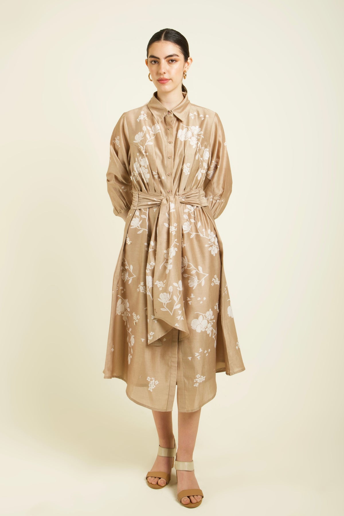 Beige Tie up Dress
