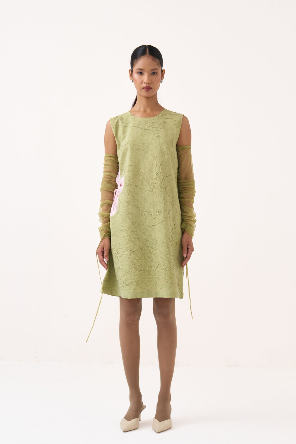 Side Floral Drawstring Shift Dress