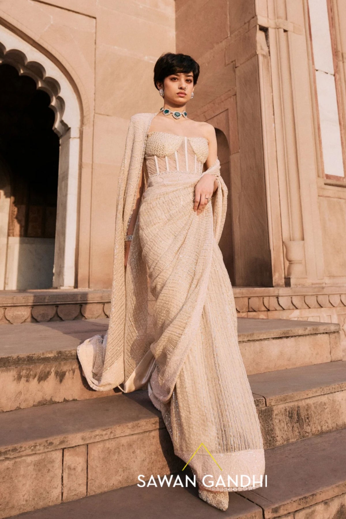 Ivory Chikankari Saree Set