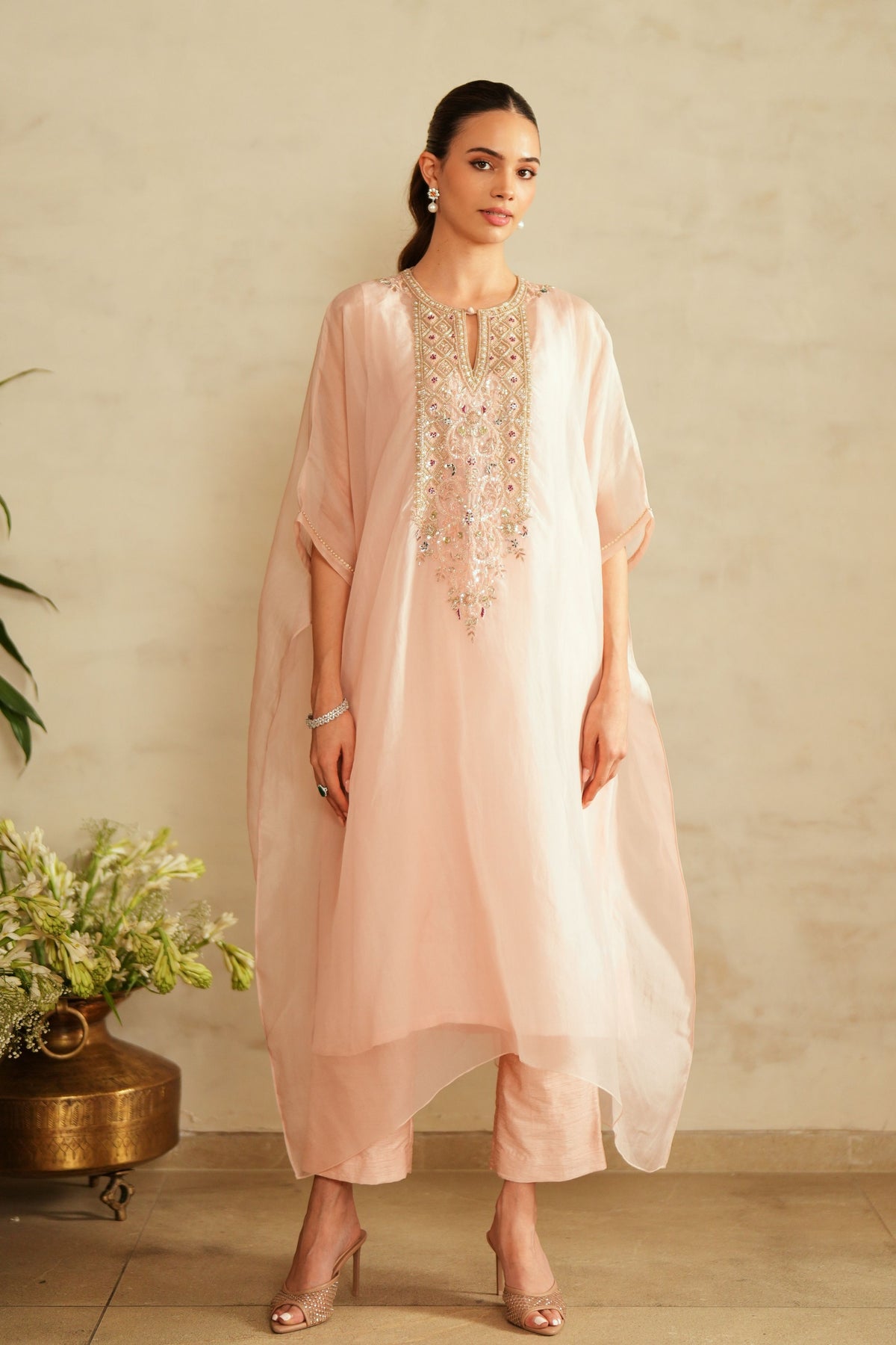 Baby Pink Zardosi Kaftan Set