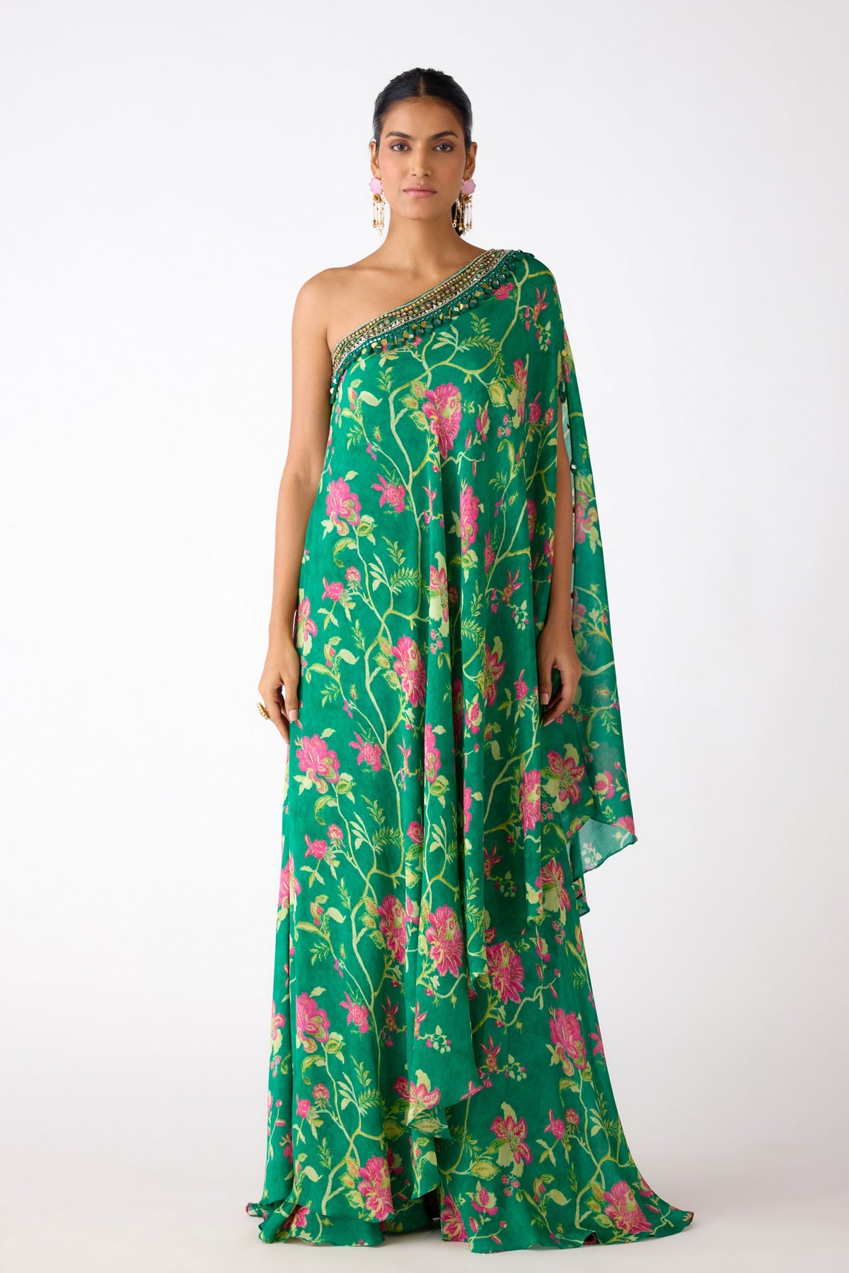 Green Floral Cape Set