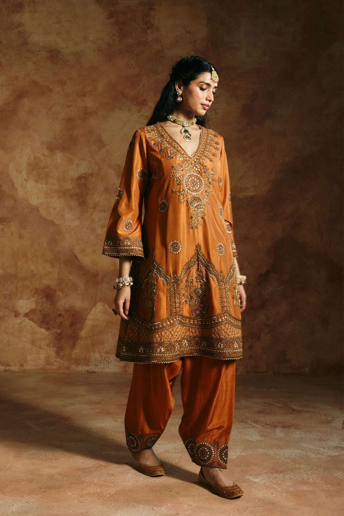 Rust Sindh Zardozi Kurta Set