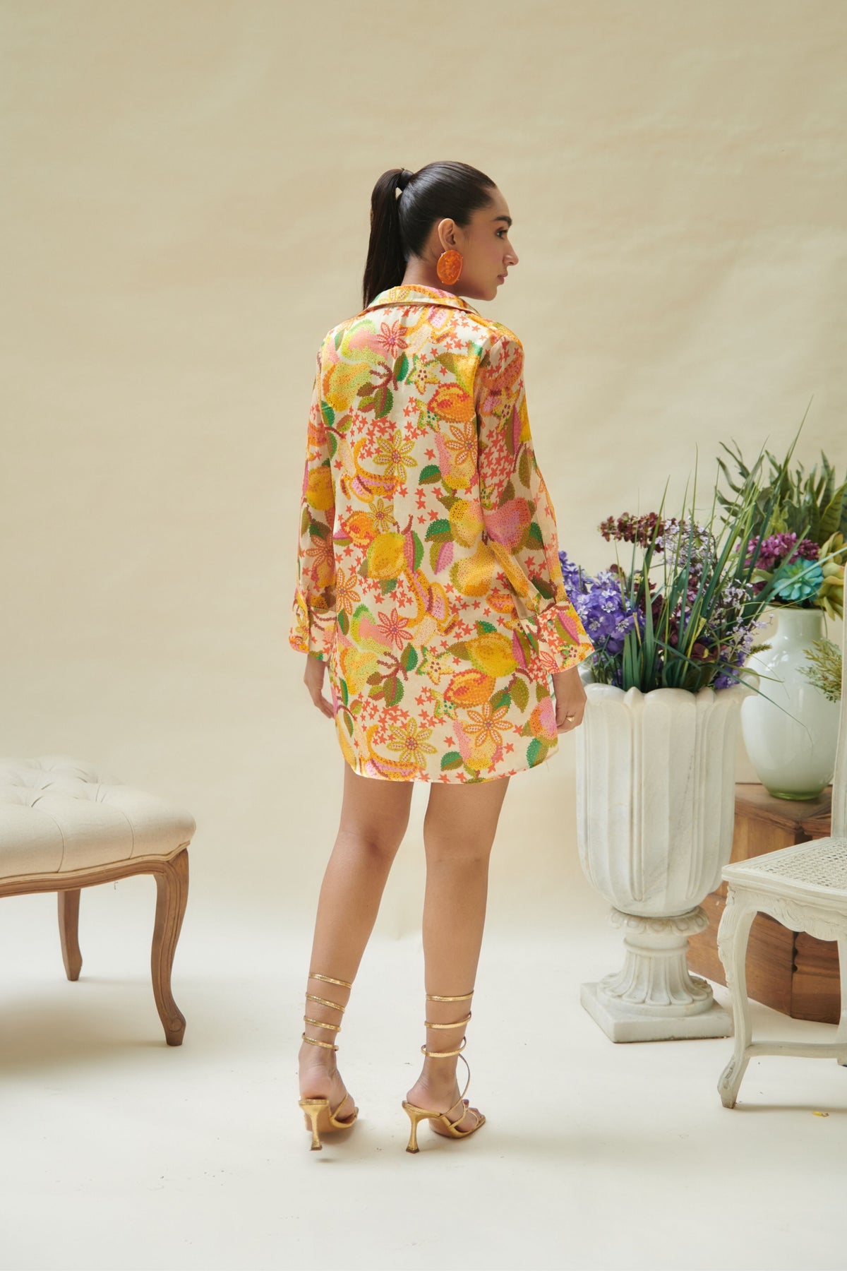 Yellow Pear Printed Shirt Dress