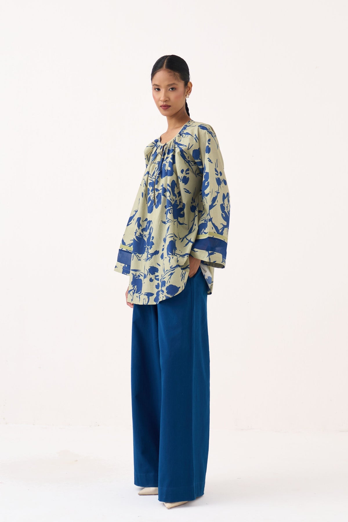 Wide Sleeve Gather Neck Co-Ord Set