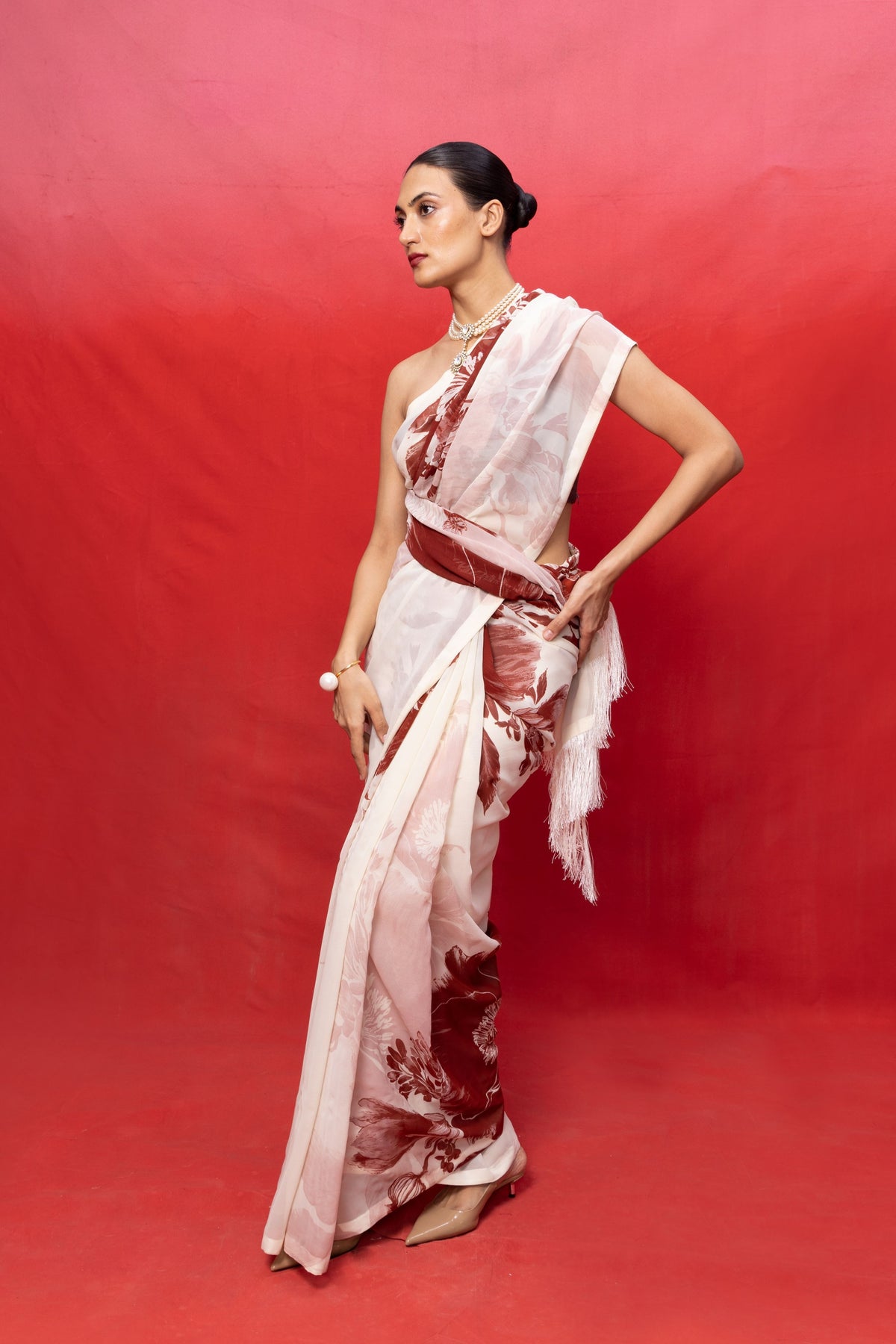 Handwoven Ivory Georgette Saree