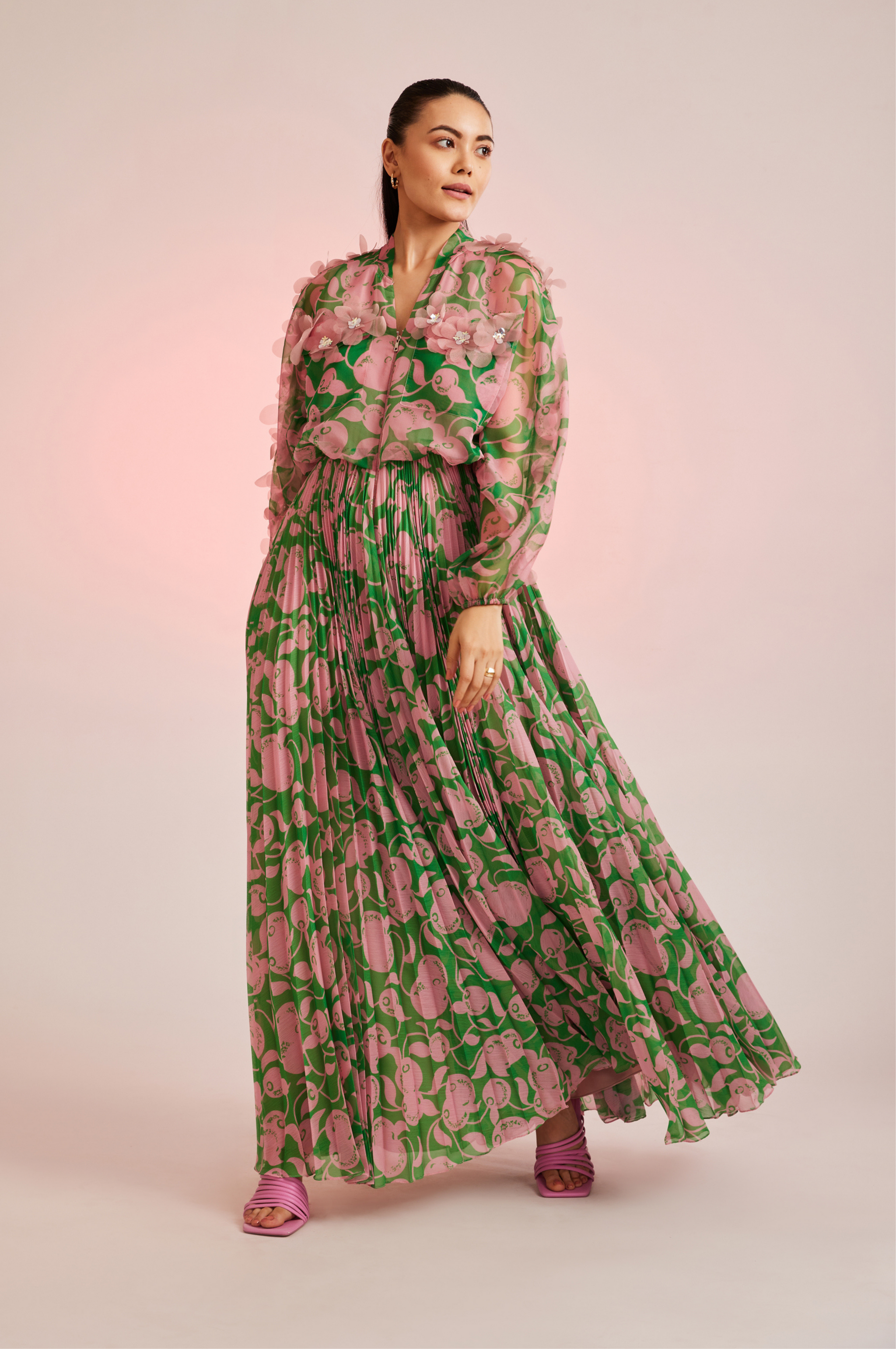 pankaj and nidhi pleated dress BERTHA PLEATED MINI DRESS