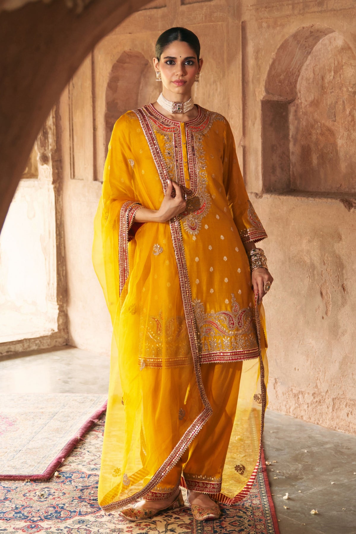 Farhana Mustard Kurta Set