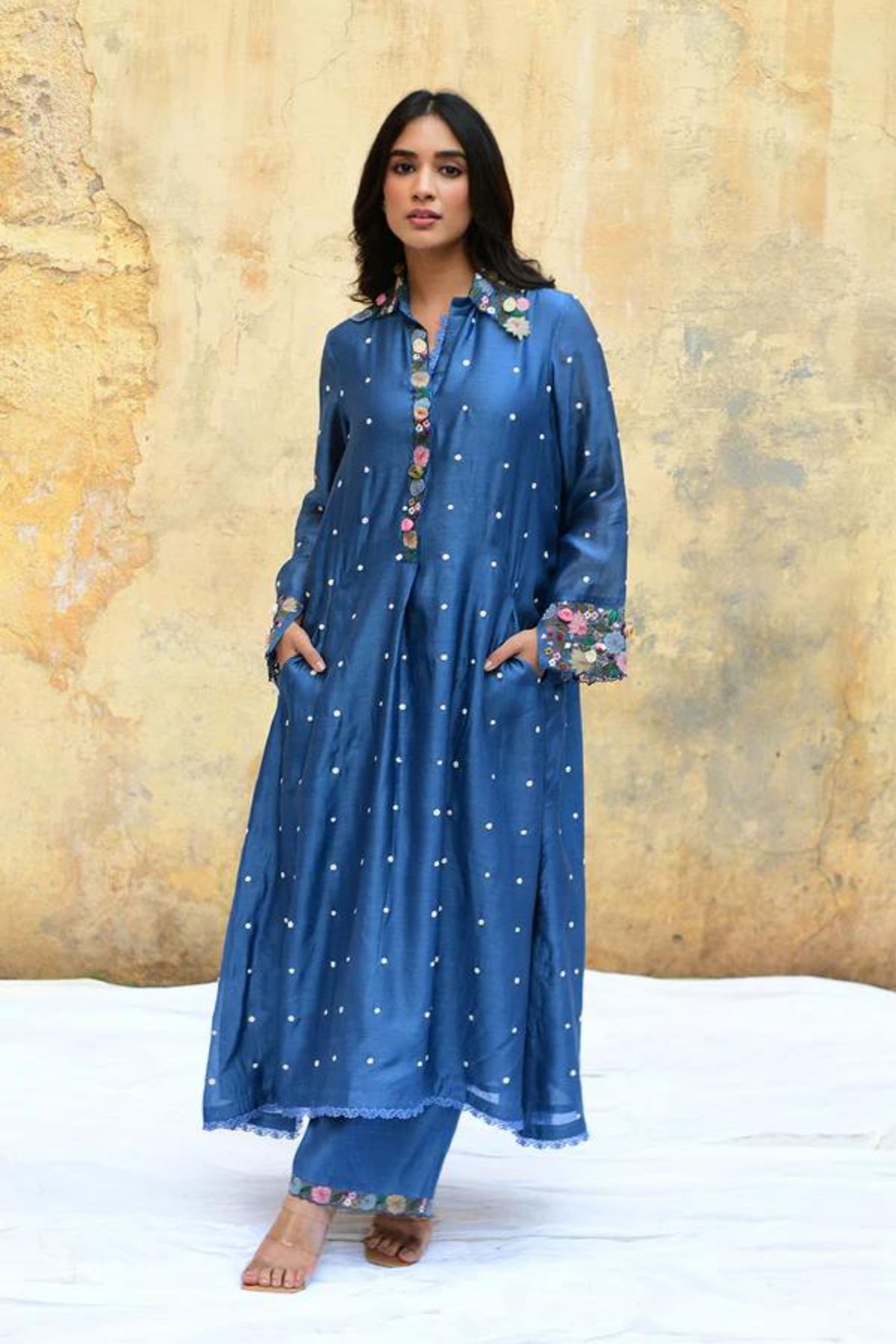 Blue Orchid Collar Style Kurta Set