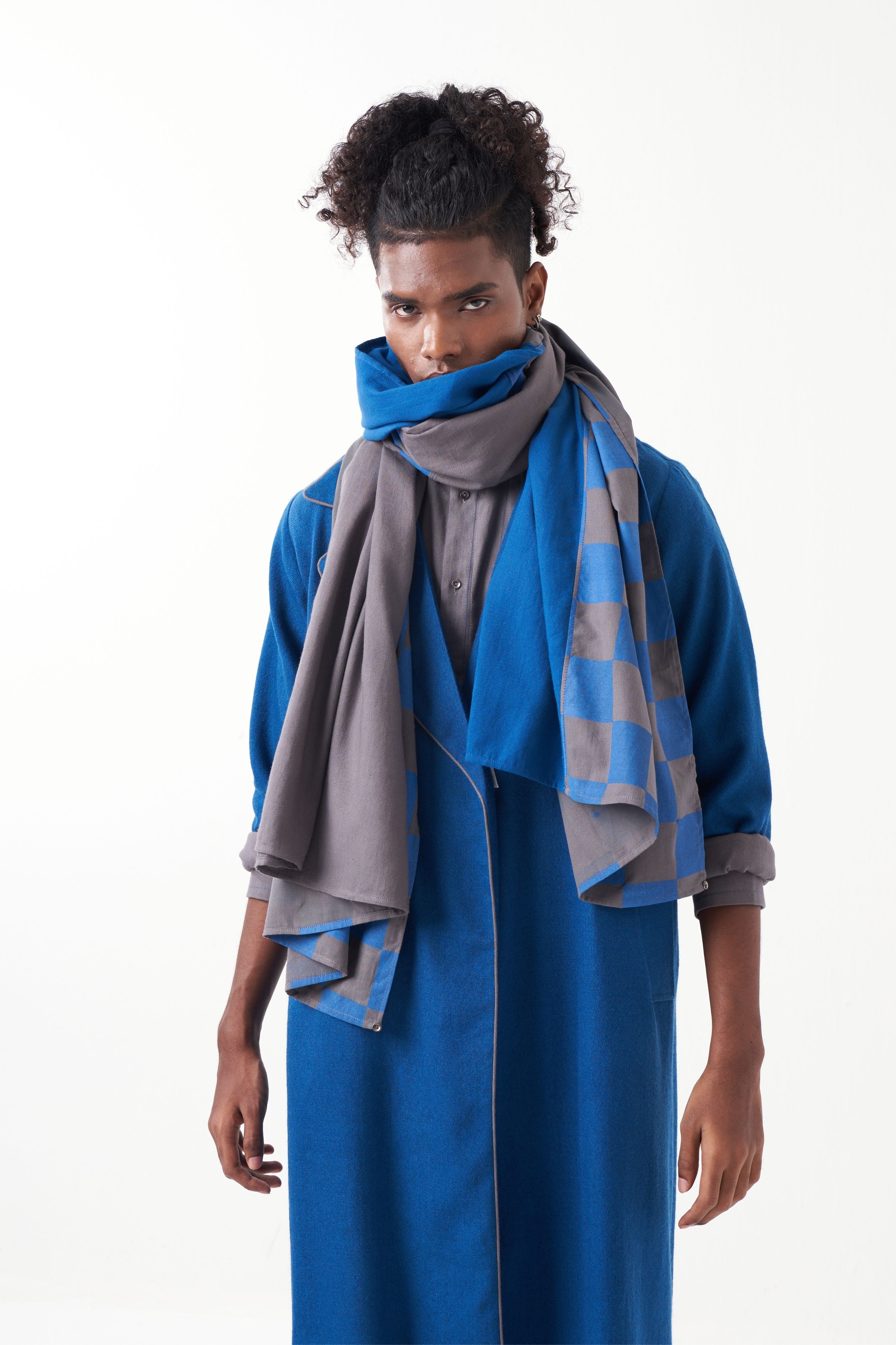 Three Menswear - Notch Collar Jacket Set With Scarf - Elahe