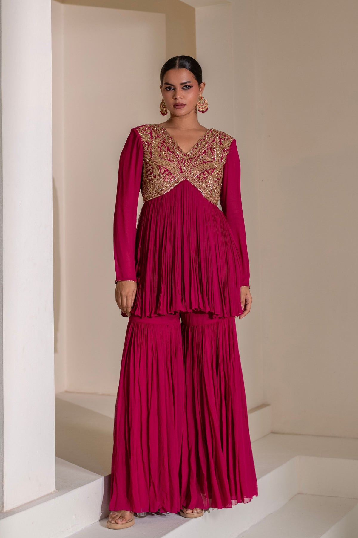 Magenta Pink  Embellished Sharara Set