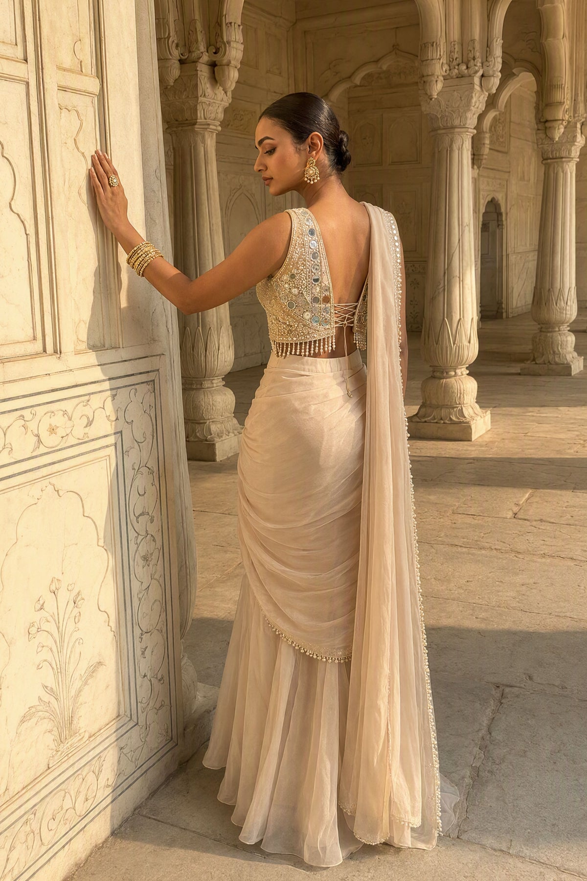 Zari Chaya Draped Saree Set